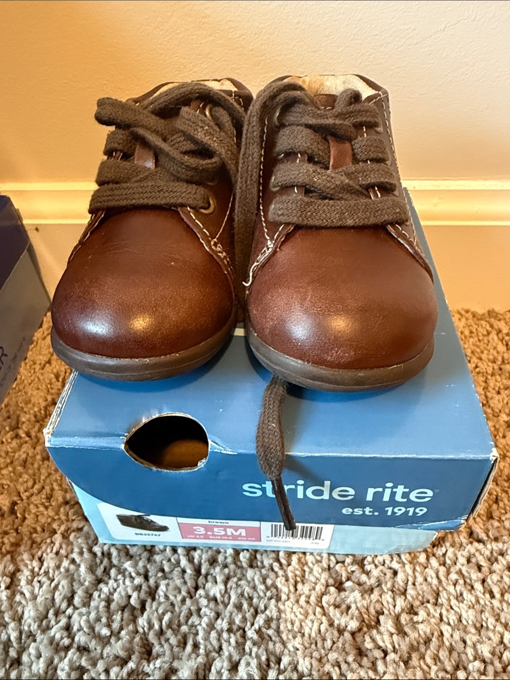 Stride Rite Brown Leather Toddler Lace-Up Shoes